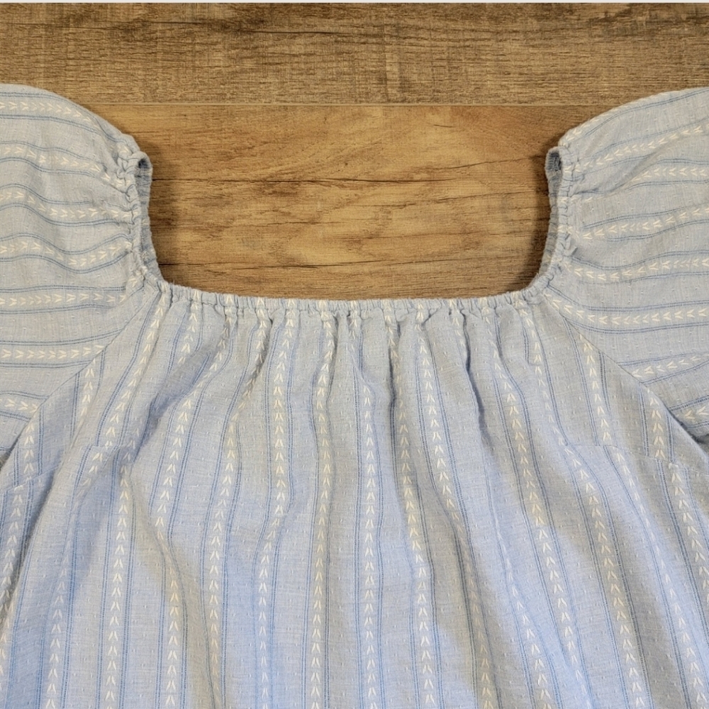 Mustard Seed Tunic Top Blouse Blue and White Stripe Size Large Square Neckline - Picture 3 of 10